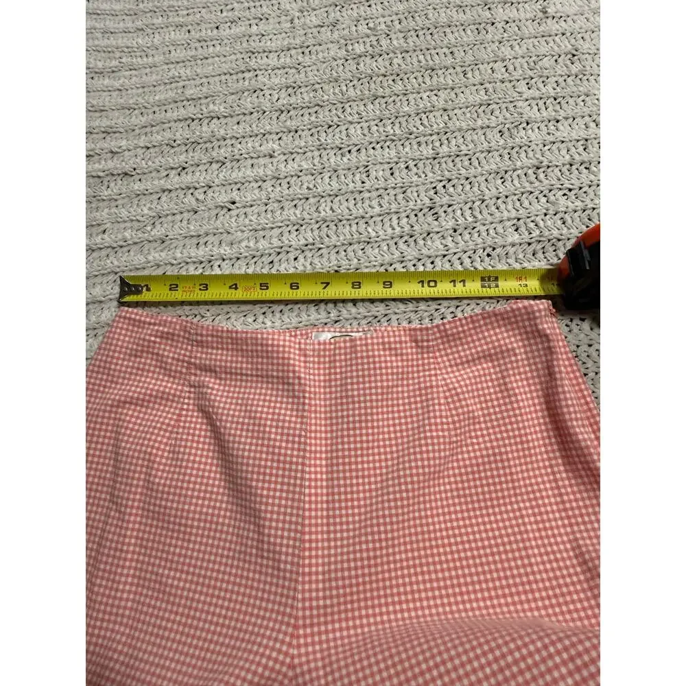 VTG Talbots Stretch Crop Pants Plaid Embroidered Flowers Womens 8P Coral White